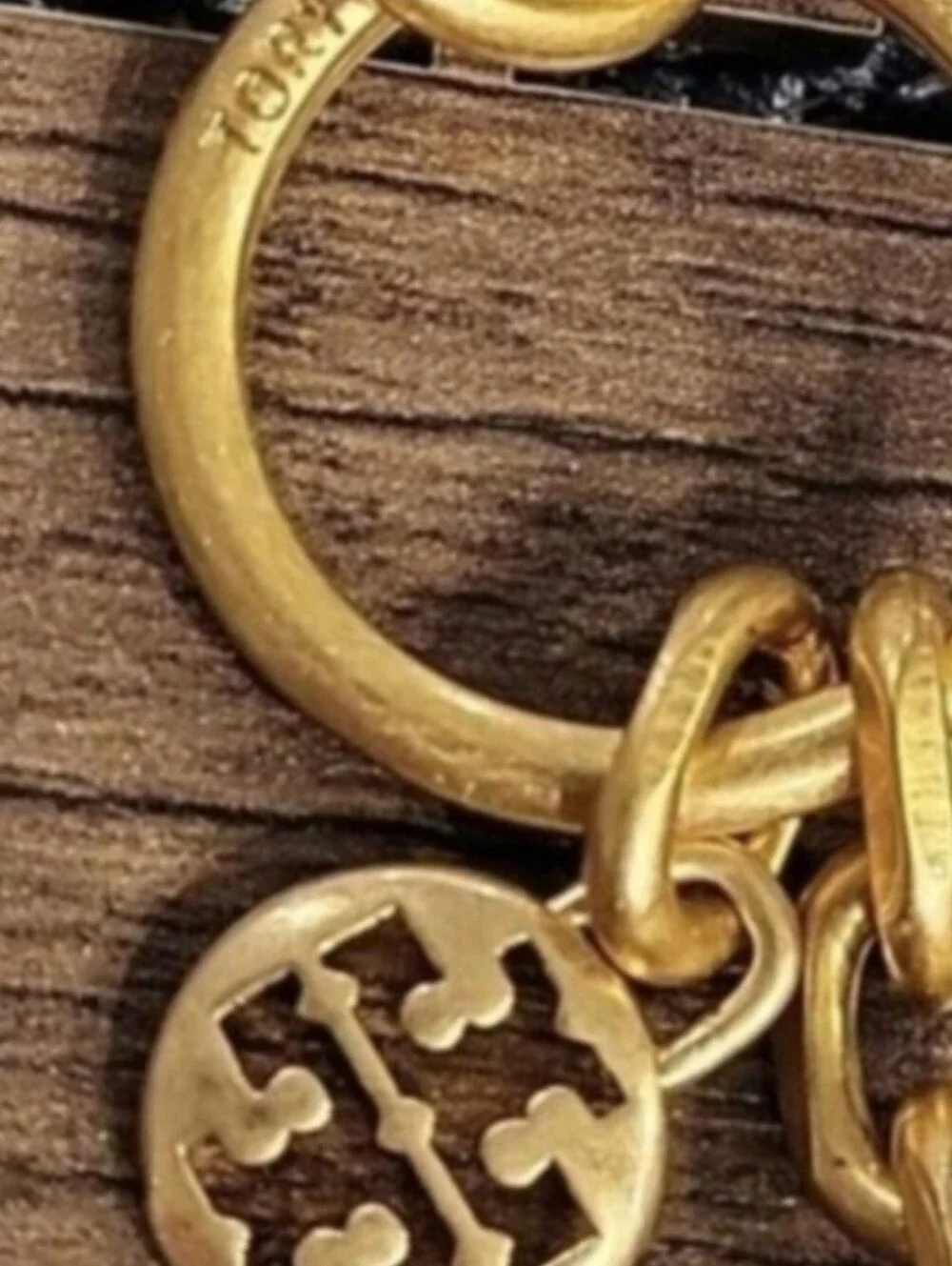Tory Burch Gold Enamel Logo Charm/ Keychain - White & Gold